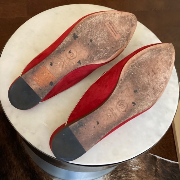 Veronica Beard,Grayson Red Suede Mules, Leather, Gold Trimmed, Size 36EU, Italy - Picture 5 of 7